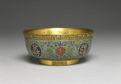 图片[2]-Gilt copper bowl with cloisonne enamel decor and birthday inscriptions “wan shou wu jiang (ten thousand long lives without boundary)”, Qing dynasty (1644-1911)-China Archive